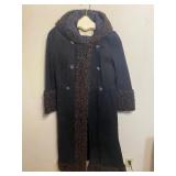 Vintage Leather and Fur Trim Suede Ladies Coat, Size 13