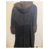 Vintage Leather and Fur Trim Suede Ladies Coat, Size 13