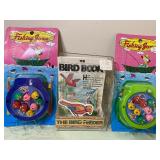 Clear Bird Feeders w/ Suction Cup and Book, 2 Fishing Games - all new