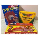 Travel Spirograph, Dominoes and Crayons