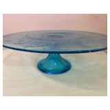 Vintage Sandwich Glass Blue 13"  Cake Plate w/ Original Box