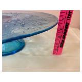 Vintage Sandwich Glass Blue 13"  Cake Plate w/ Original Box