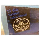 Vintage Sandwich Glass Blue 13"  Cake Plate w/ Original Box
