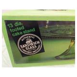 Vintage Sandwich Glass Lime Green 13"  Cake Plate w/ Original Box