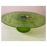 Vintage Sandwich Glass Lime Green 13"  Cake Plate w/ Original Box
