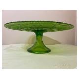 Vintage Sandwich Glass Lime Green 13"  Cake Plate w/ Original Box