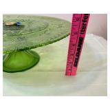 Vintage Sandwich Glass Lime Green 13"  Cake Plate w/ Original Box