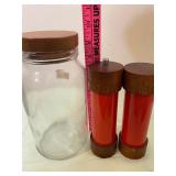 Vintage Glass Canister, Pepper Grinder and Salt Shaker Set