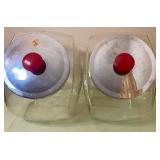 Large Glass Canisters, Metal Lids w/ Red Handles