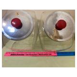 Large Glass Canisters, Metal Lids w/ Red Handles