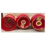 Small Glass Canister, Metal Lid w/ Red/Brown Handle (New in Box), Vintage Salt/Pepper and Gemco Cheese Shakers