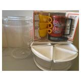 New Plastic Items From Around the Kitchen-Cookie Jar, Empire Hot Cup and Mini-Bin Revolving Storage (All New or Like New)