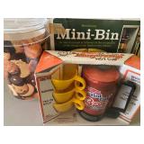 New Plastic Items From Around the Kitchen-Cookie Jar, Empire Hot Cup and Mini-Bin Revolving Storage (All New or Like New)