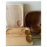 Wood Lap Trays (2) and Teak Salad Set (6 Pieces)