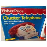 Fisher-Price Chatter Telephone and Happy Apple, Plush Rattle Cube, ALL NEW
