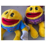 Pac Man Bank and (3) Plush Beanie Style Toys, All New
