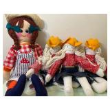 Vintage Country Style Dolls, Large One is Approx 22", Smalls (3) are Approx 16"