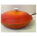 Descoware Enamel Cast Iron Pan w/ Lid, Flame Red, Both New In Boxes