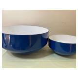 Enameled 12" & 8" Serving Bowls, New Condition, Not Marked on Bottom