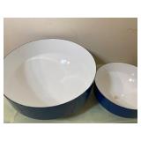Enameled 12" & 8" Serving Bowls, New Condition, Not Marked on Bottom