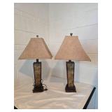 Set of 3 Decorative Column Table Lamps with Burlap Shades