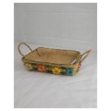 Straw Basket with Colorful Floral Accents