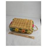Straw Basket with Colorful Floral Accents