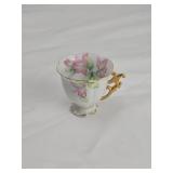 Floral Porcelain Teacup with Gold Handle