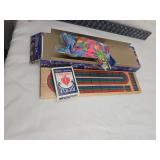 Wooden Cribbage Board with Playing Cards