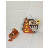Halloween Decor Set - Trick or Treat Sign with Wooden Pumpkin Basket