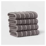 4pc Performance Plus Washcloths Dark Gray Striped - Thresholdâ¢