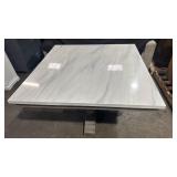 Yabeina 48in Square Dining Table - White Square Marble Top with Grey Wood Finish Base - Table measures 48in W x 48in L x 30in H. Retail:$1,299.99 *FULLY ASSEMBLED*