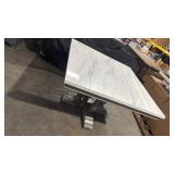 Yabeina 48in Square Dining Table - White Square Marble Top with Grey Wood Finish Base - Table measures 48in W x 48in L x 30in H. Retail:$1,299.99 *FULLY ASSEMBLED*