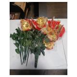 Riceshoot 18 Pcs Christmas Artificial Poinsettia Bushes 18 Inch Faux 5 Heads Poinsettia Bush Bouquets Velvet Artificial Christmas Flowers for Xmas Tree Home Indoor Outdoor Decorations (Red)