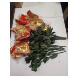 Riceshoot 18 Pcs Christmas Artificial Poinsettia Bushes 18 Inch Faux 5 Heads Poinsettia Bush Bouquets Velvet Artificial Christmas Flowers for Xmas Tree Home Indoor Outdoor Decorations (Red)