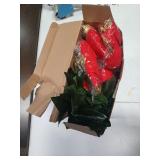 Riceshoot 18 Pcs Christmas Artificial Poinsettia Bushes 18 Inch Faux 5 Heads Poinsettia Bush Bouquets Velvet Artificial Christmas Flowers for Xmas Tree Home Indoor Outdoor Decorations (Red)