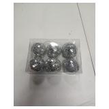 6 Large Silver Disco Ball Christmas Sprinkles Ornaments