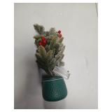Mini Christmas Tree Decoration in Teal Pot