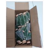 30Pcs Mini Christmas Tree Decor, Artificial Christmas Tree 5 Sizes,Mini Sisal Snow Frost Trees with Wooden Base for Christmas Decor Christmas Party Home Table Craft Decorations (A-Green/Silver)