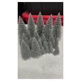 80 Pcs Christmas Village Trees Bottle Brush Christmas Trees with Silver w/ White Plastic Base for Xmas Crafts Table Decor, 6 Sizes