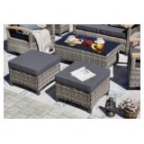 MEISSALIVVE Coffee Table and 2 Ottomans, Gray