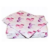 GIRLS TURQUOISE BLUE & PINK PONY HORSE COMFORTER SET W/SHEETS