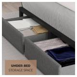 $151 Queen Size Bed Frame with Headboard, LED Light, Storage Drawers