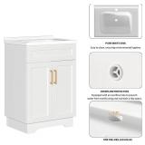 $164 Bathroom Vanity with Ceramic Sink, 24-Inch Milky White Cabinet