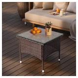 $64 20" Patio Side Table - Wicker End Table, Tempered Glass Top