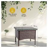 $64 20" Patio Side Table - Wicker End Table, Tempered Glass Top