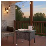 $64 20" Patio Side Table - Wicker End Table, Tempered Glass Top