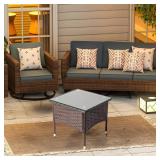 $64 20" Patio Side Table - Wicker End Table, Tempered Glass Top