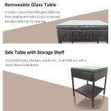 $48 Outdoor Rattan Side Table with Glass Top and Storage, Brown