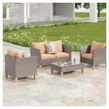 $440 Farini 4-Piece Wicker Sofa Set with Coffee Table, Dark Gray